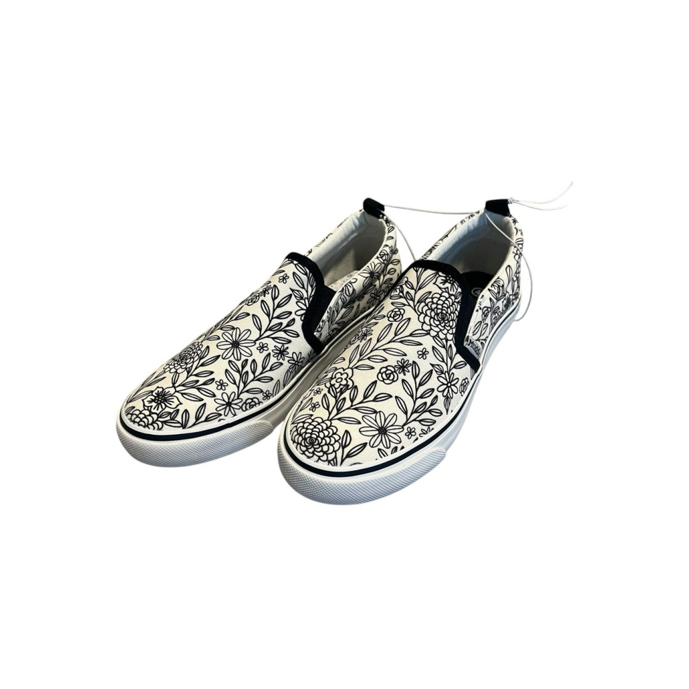 Mudd Girls Black White Floral Slip On Sneakers Size 4